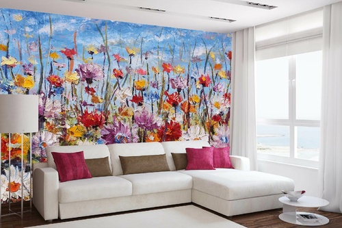 Vlies Fototapete - Feldblumen auf Leinwand 375 x 250 cm